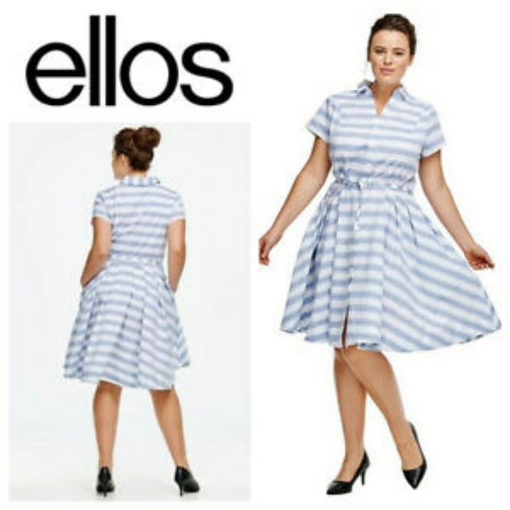 Ellos blue and white stripe shirtwaist dress